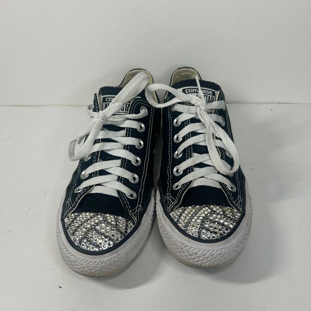 Converse Chuck Taylor All Star Sneakers Low Top Black Rhinestone Toe 7.5 Womens